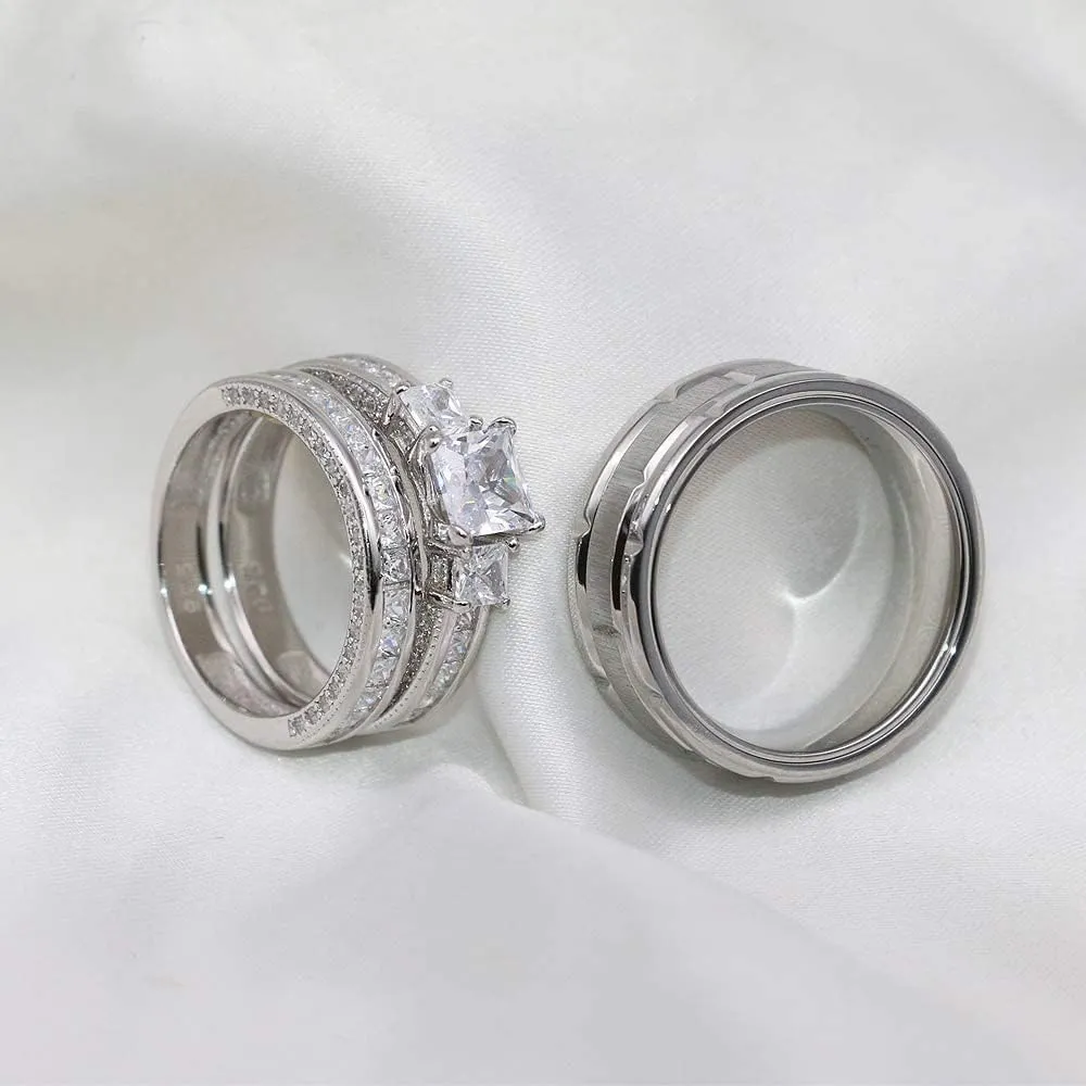 Couple Rings Women Exquisite Rhinestones Zirconia Rings Set Simple Stainless Steel Men Ring Fashion Jewelry For Lover Gifts IR0LG (Male-6)