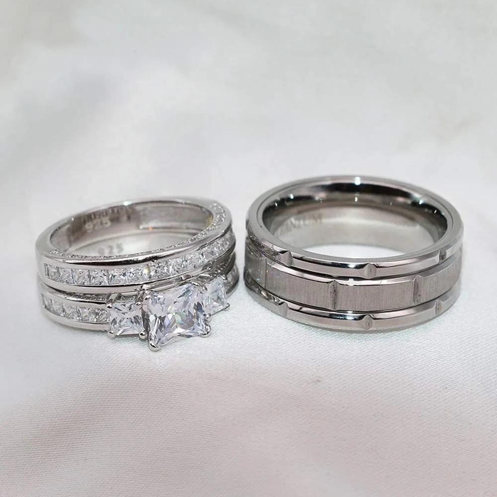 Couple Rings Women Exquisite Rhinestones Zirconia Rings Set Simple Stainless Steel Men Ring Fashion Jewelry For Lover Gifts IR0LG (Male-6)