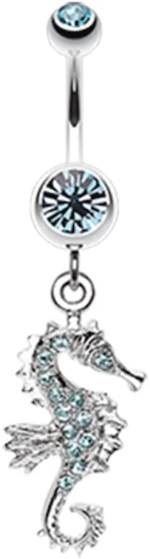 Covet Jewelry Sparkling Seahorse Dangle Belly Button Ring