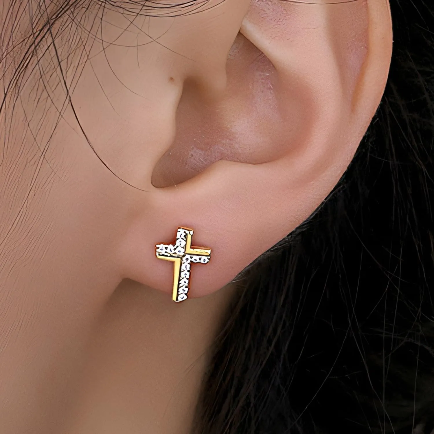 Cross Earrings for Women 14K Gold Plated Dainty Small Cross Stud Earrings with Cubic Zirconia, Hypoallergenic & Non Tarnish Trendy Jewelry Gift