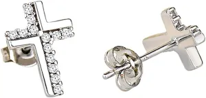 Cross Earrings for Women 14K Gold Plated Dainty Small Cross Stud Earrings with Cubic Zirconia, Hypoallergenic & Non Tarnish Trendy Jewelry Gift
