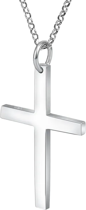 Cross Necklace for Men, 999 Sterling Silver Cross Pendant Simple Classic 925 Silver Rolo Chain Necklace