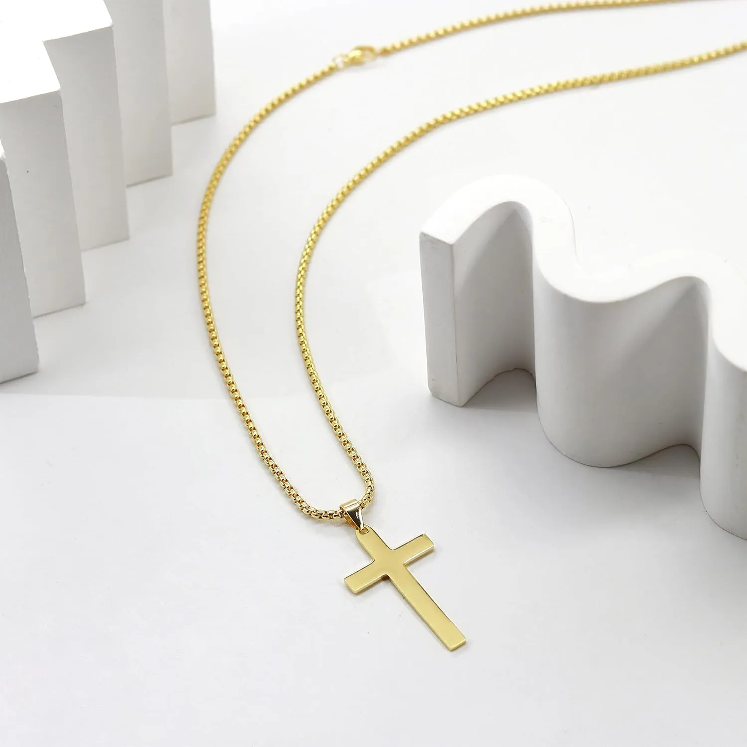 Cross Necklace for Men, Stainless Steel Cross Pendant Necklace Layered Cuban Link Chain Crucifix Necklace Silver Black Gold Cross Chain Cross Jewelry