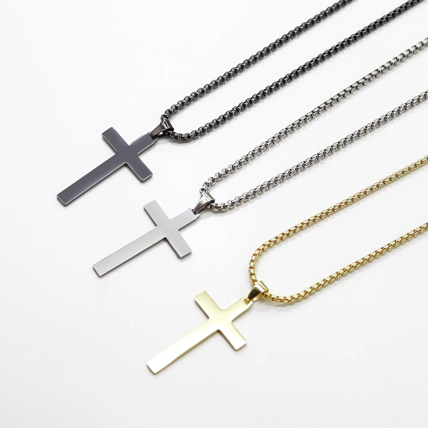Cross Necklace for Men, Stainless Steel Cross Pendant Necklace Layered Cuban Link Chain Crucifix Necklace Silver Black Gold Cross Chain Cross Jewelry