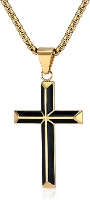 Cross Necklace for Men,Stainless Steel Black Gold Silver Jesus Christ Crucifix Pendant Necklaces Jewelry60cm Rolo Chain