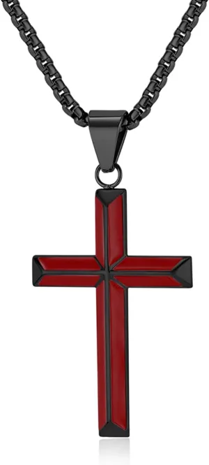 Cross Necklace for Men,Stainless Steel Black Gold Silver Jesus Christ Crucifix Pendant Necklaces Jewelry60cm Rolo Chain