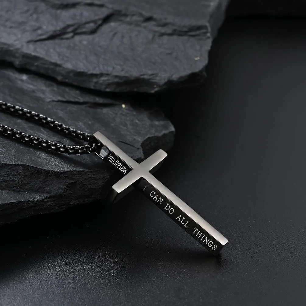 Cross Necklace for Men,Stainless Steel Black Gold Silver Jesus Christ Crucifix Pendant Necklaces Jewelry60cm Rolo Chain