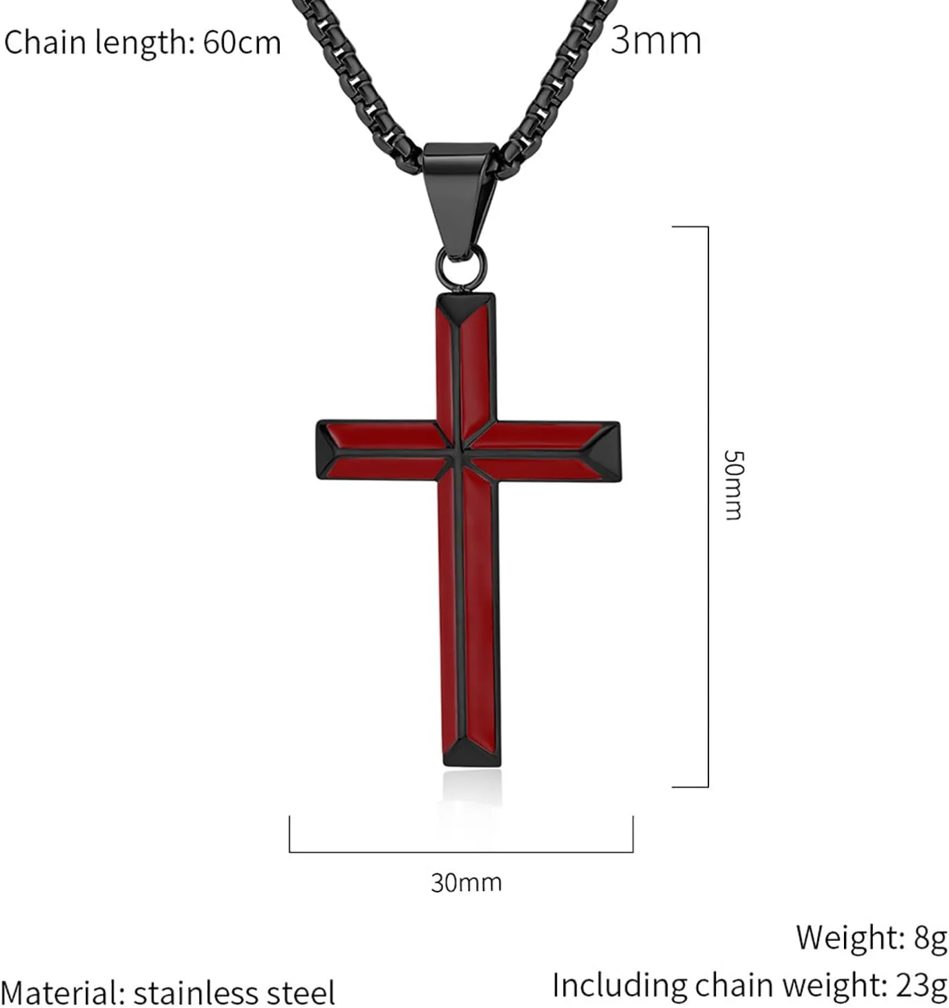 Cross Necklace for Men,Stainless Steel Black Gold Silver Jesus Christ Crucifix Pendant Necklaces Jewelry60cm Rolo Chain