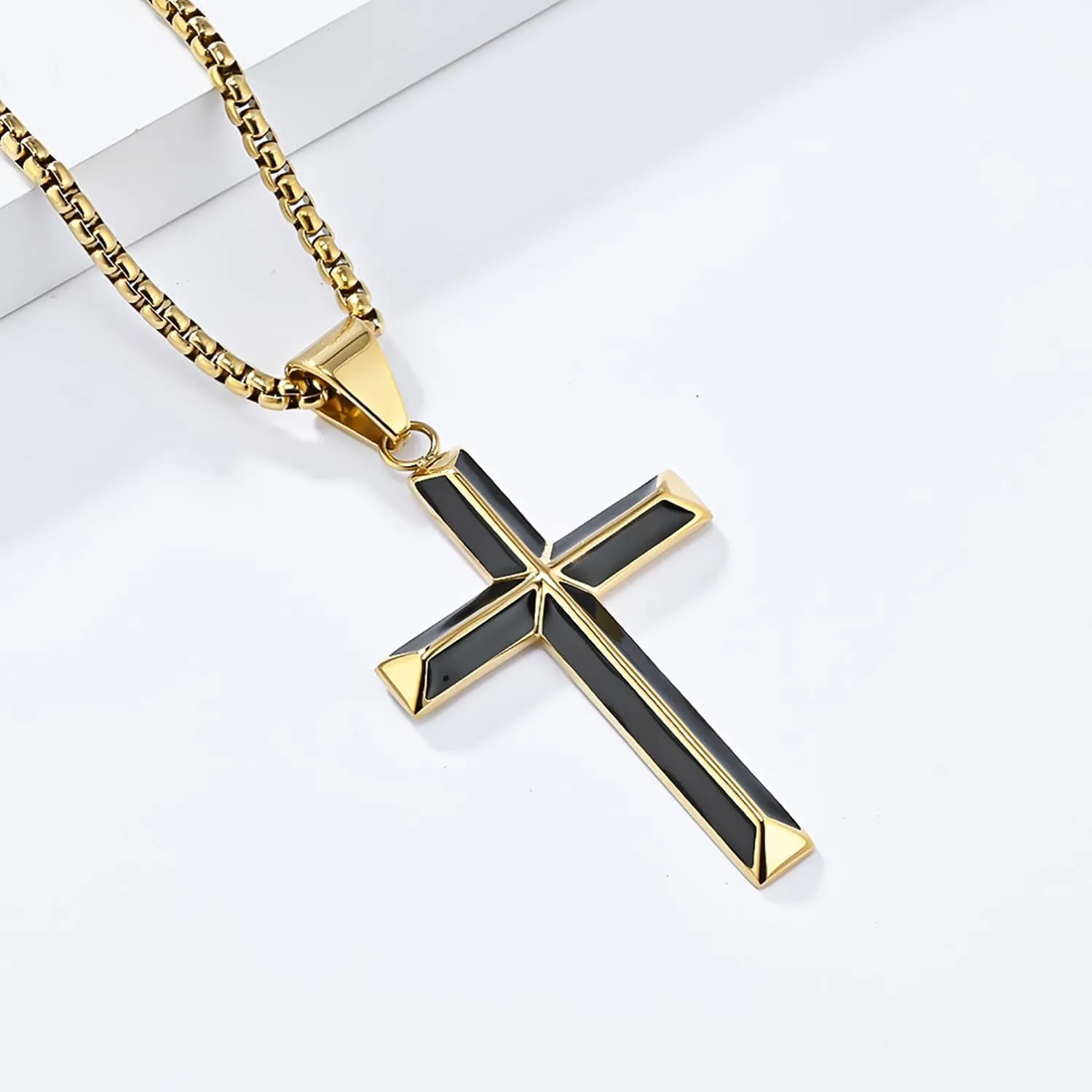 Cross Necklace for Men,Stainless Steel Black Gold Silver Jesus Christ Crucifix Pendant Necklaces Jewelry60cm Rolo Chain