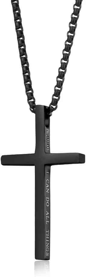 Cross Necklace for Men,Stainless Steel Black Gold Silver Jesus Christ Crucifix Pendant Necklaces Jewelry60cm Rolo Chain