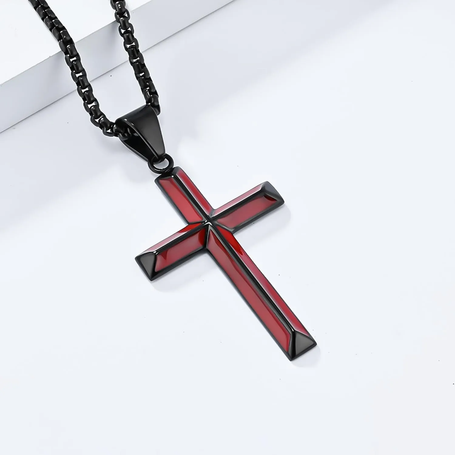 Cross Necklace for Men,Stainless Steel Black Gold Silver Jesus Christ Crucifix Pendant Necklaces Jewelry60cm Rolo Chain