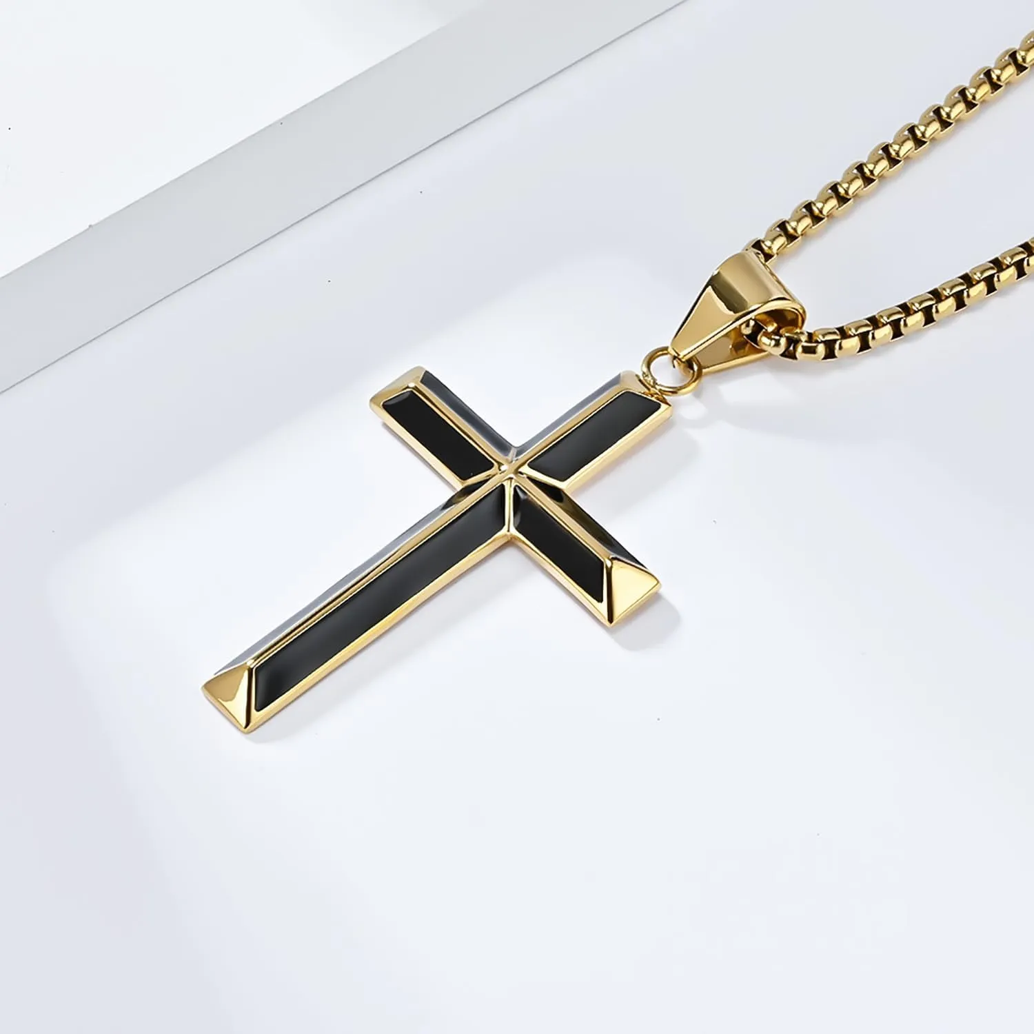 Cross Necklace for Men,Stainless Steel Black Gold Silver Jesus Christ Crucifix Pendant Necklaces Jewelry60cm Rolo Chain
