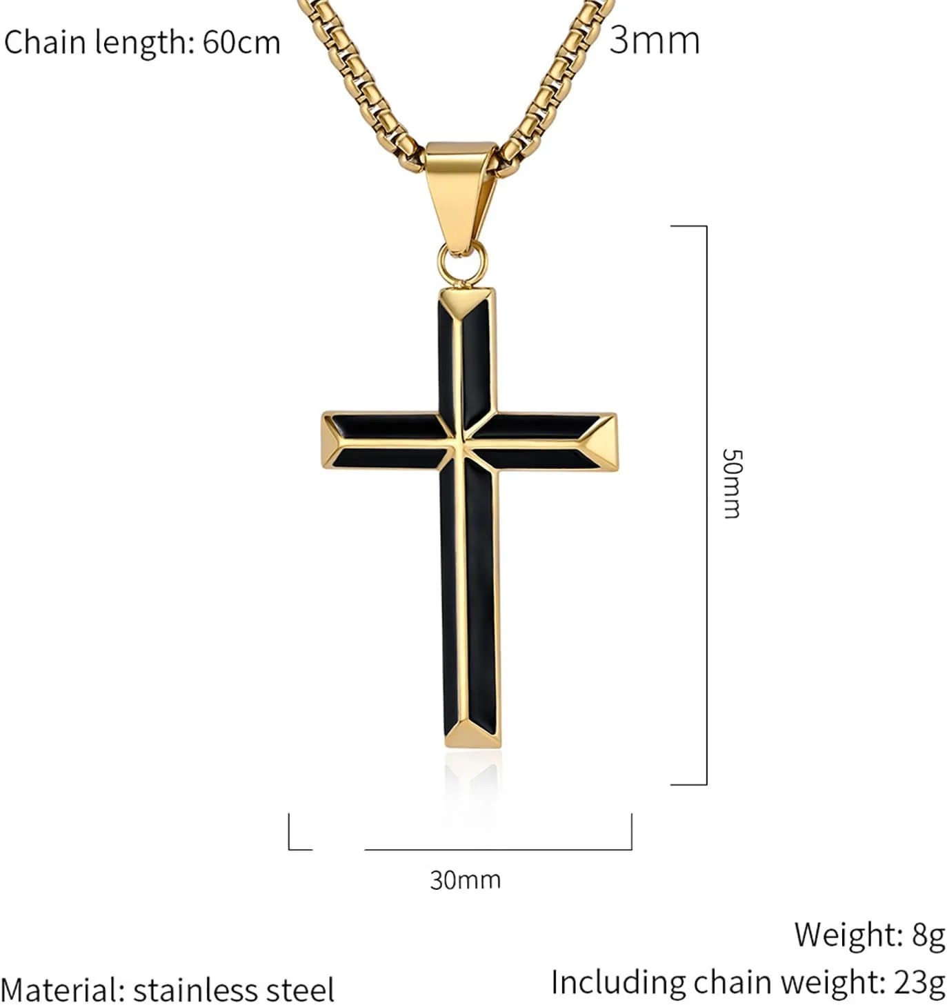 Cross Necklace for Men,Stainless Steel Black Gold Silver Jesus Christ Crucifix Pendant Necklaces Jewelry60cm Rolo Chain