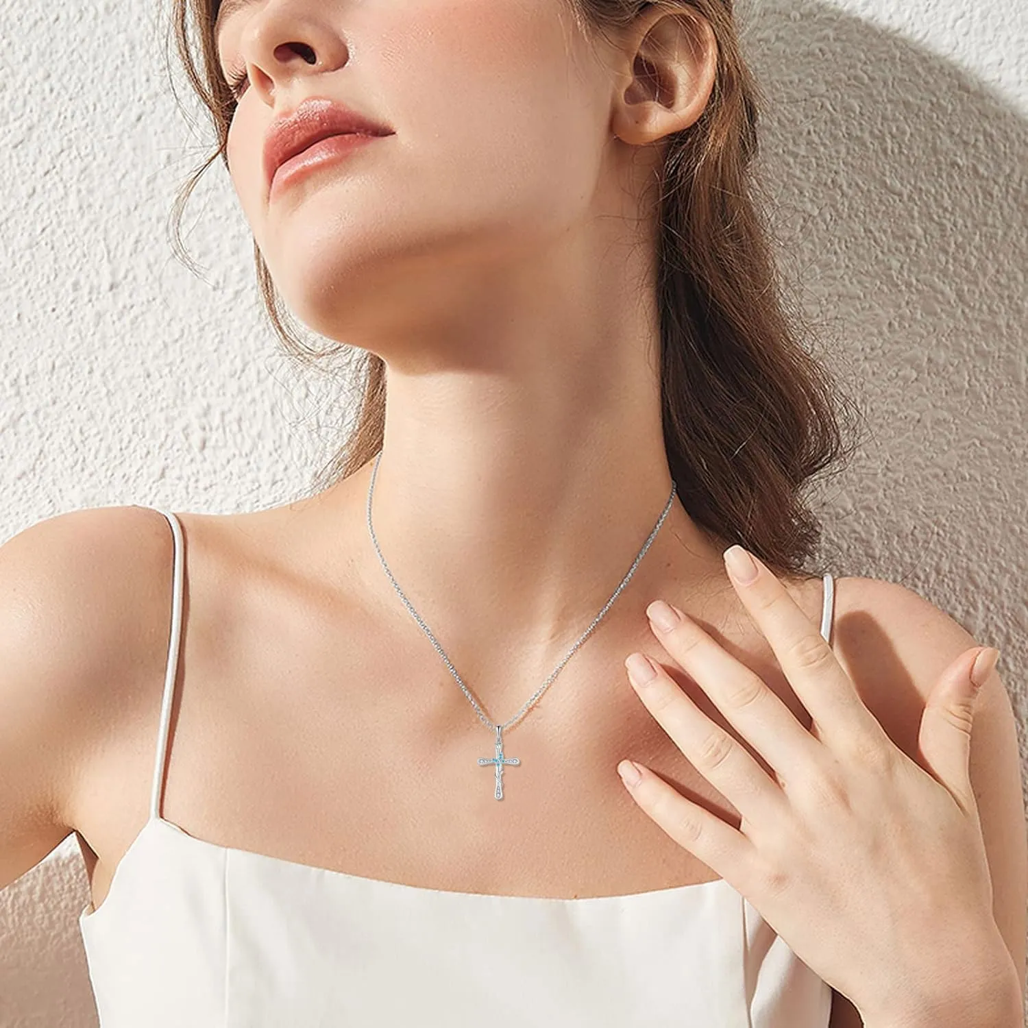 Cross Necklace for Women 925 Sterling Silver Butterfly Jewelry Birthstone Pendant Necklace for Mother's Day or Birthday