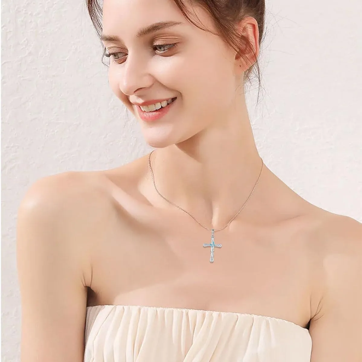 Cross Necklace for Women 925 Sterling Silver Butterfly Jewelry Birthstone Pendant Necklace for Mother's Day or Birthday