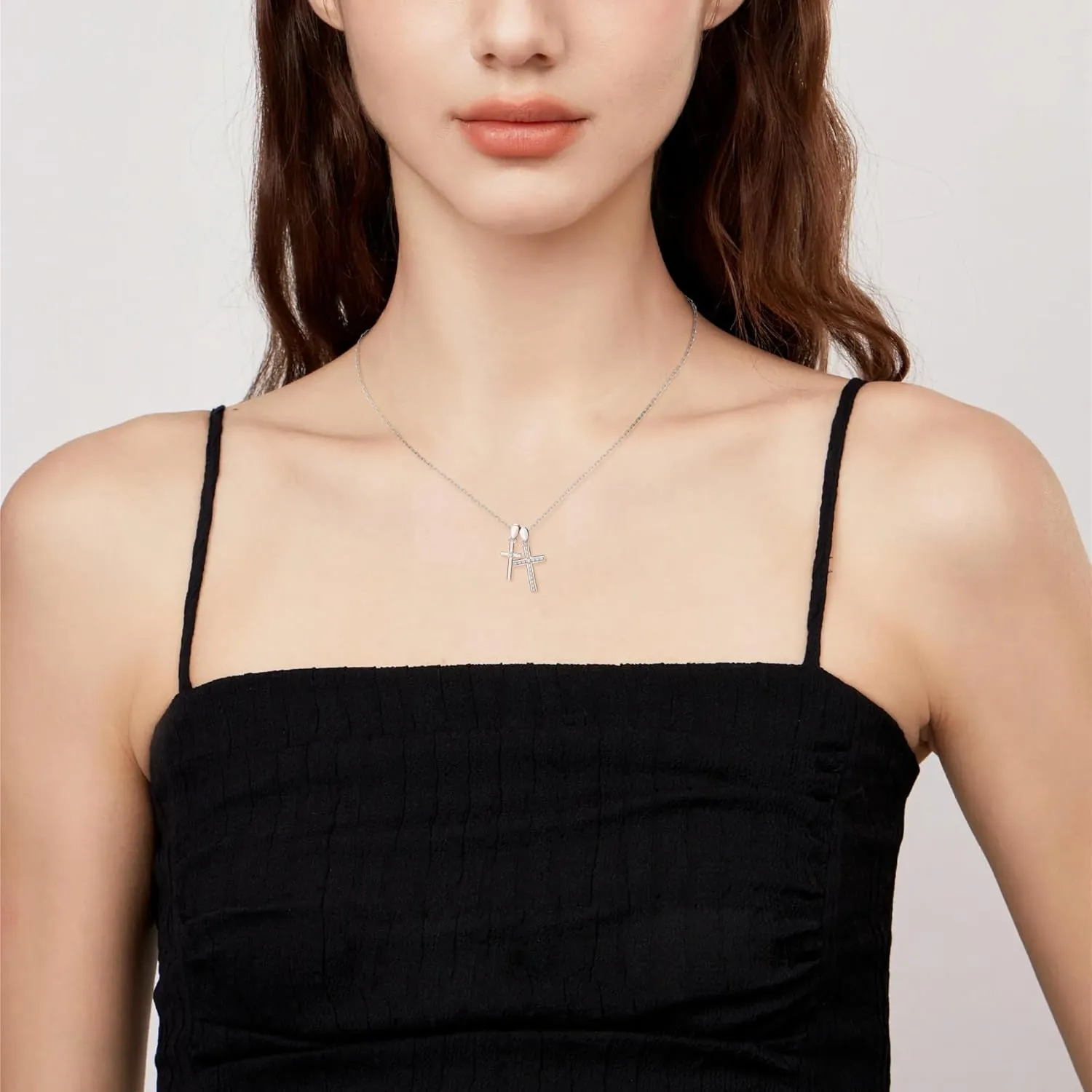 Cross Necklace for Women S925 Sterling Silver Double Cross Pendant Gold Plated White Gold Plated Cross Pendant with Zircon Cross Necklace Exquisite Ladies Jewelry