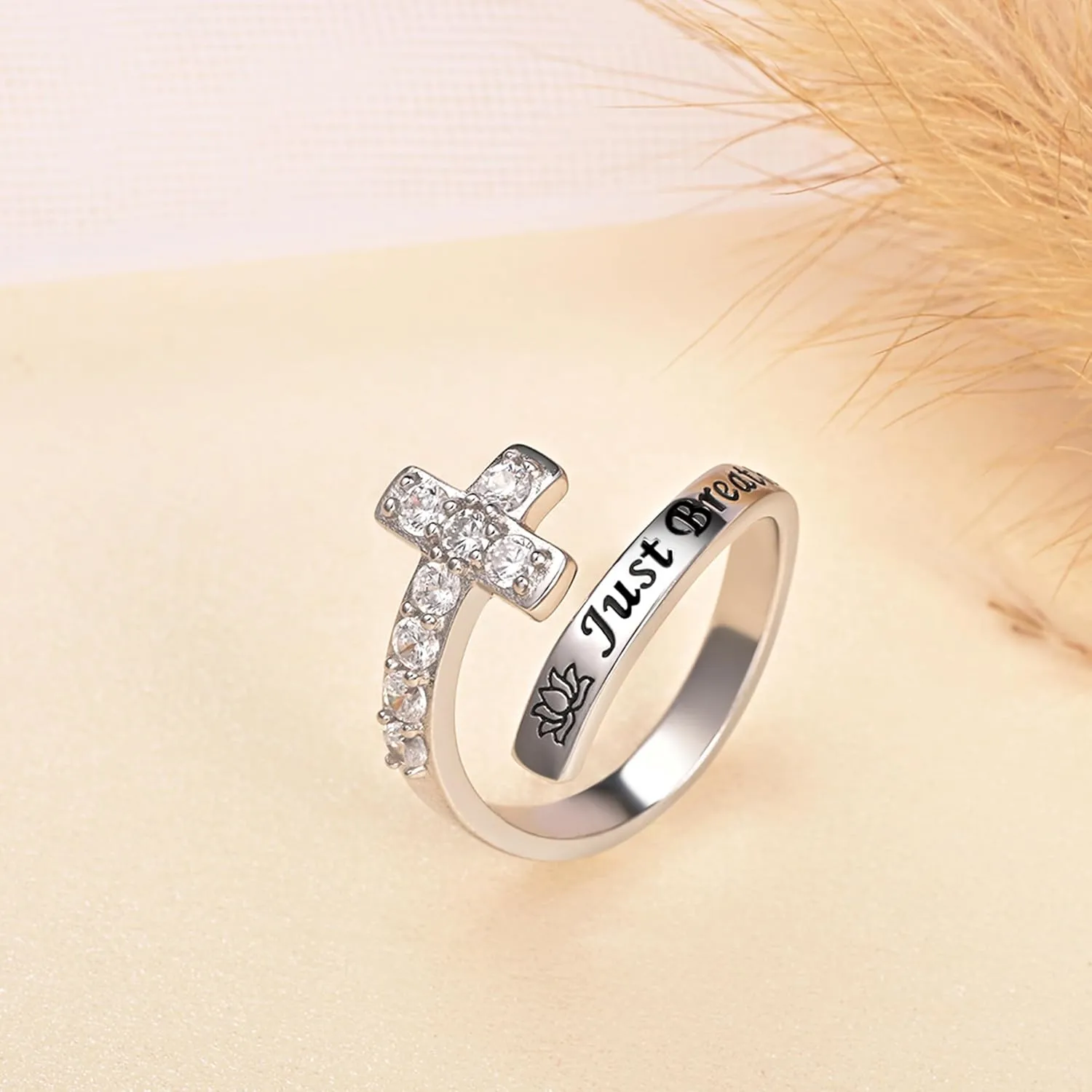 Cross Rings for Women - 925 Sterling Silver Adjustable Inspirational Rings Valentine Gifts for Women Men