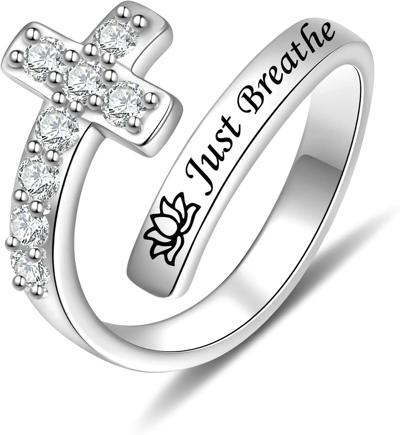 Cross Rings for Women - 925 Sterling Silver Adjustable Inspirational Rings Valentine Gifts for Women Men