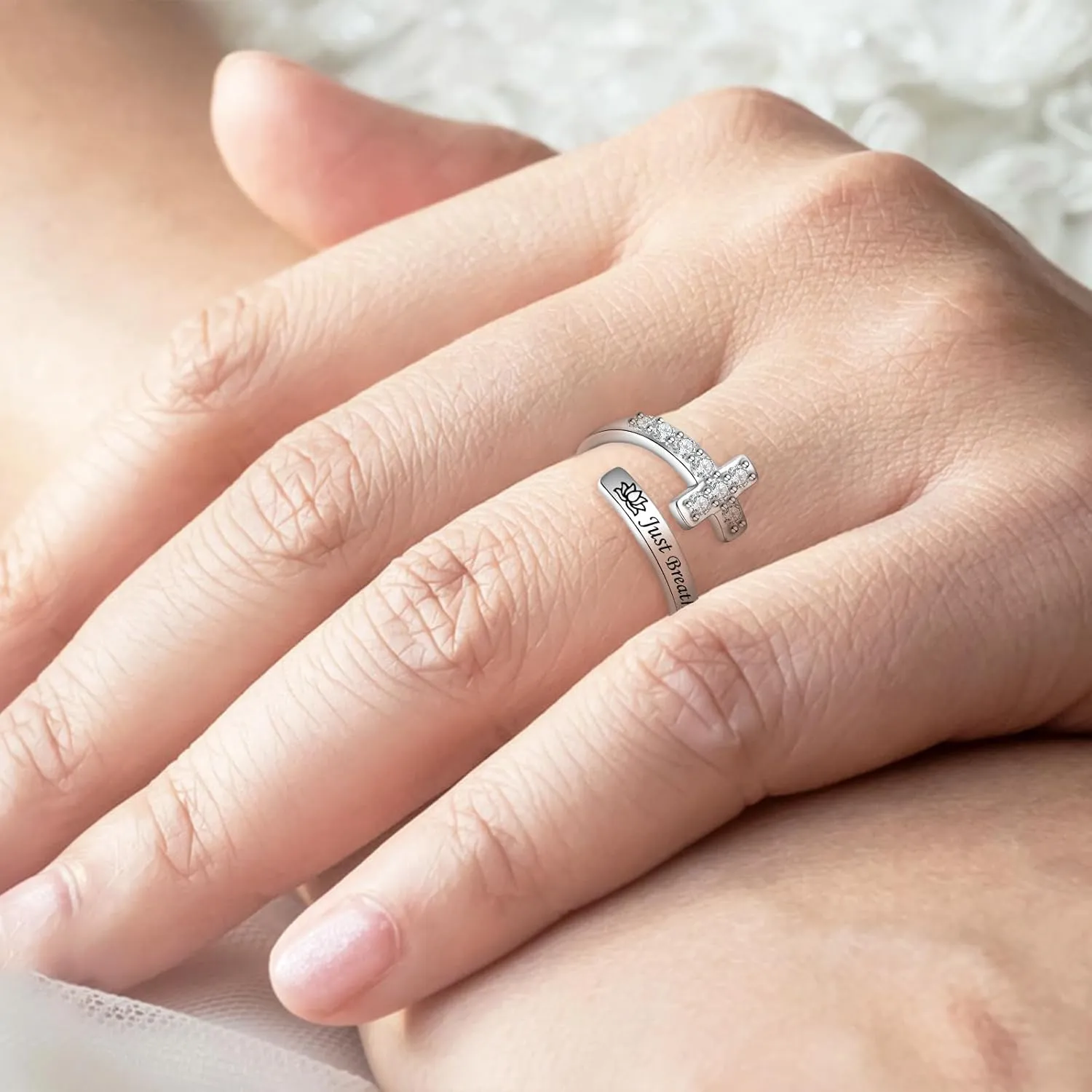 Cross Rings for Women - 925 Sterling Silver Adjustable Inspirational Rings Valentine Gifts for Women Men