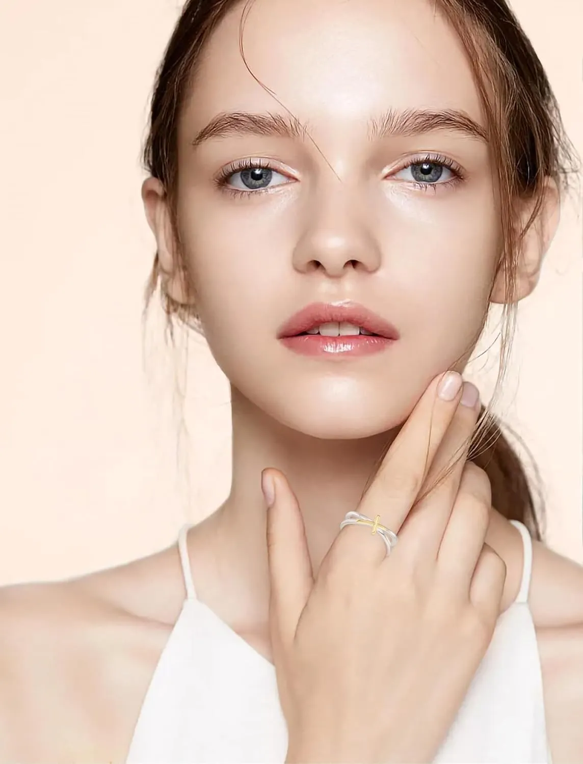 Cross Rings for Women Sterling Silver with White Gold and Yellow Gold Plated Statement Ring for Her
