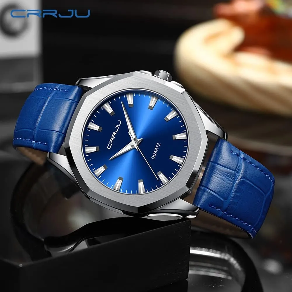 CRRJU Men's Fashion Luxury Classical Leather Watches for Men Business Simple Luminous Analog Quartz Wristwatches