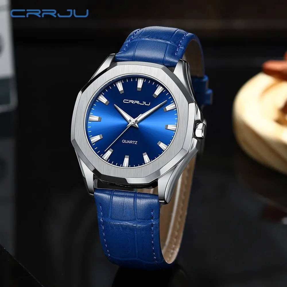 CRRJU Men's Fashion Luxury Classical Leather Watches for Men Business Simple Luminous Analog Quartz Wristwatches
