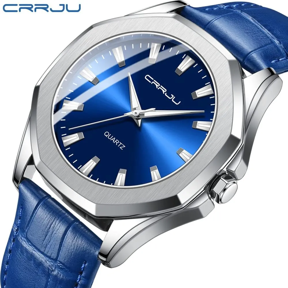CRRJU Men's Fashion Luxury Classical Leather Watches for Men Business Simple Luminous Analog Quartz Wristwatches