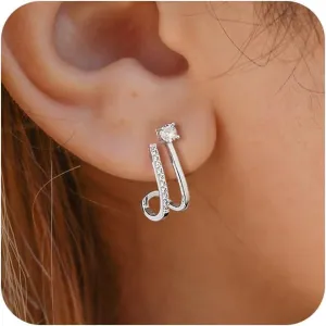 Cubic Zirconia Claw Earrings for Women, 14k Gold Plated/Sterling Silver Hypoallergenic Claw Earrings, Dainty Ear Piercing Stud Earring Jewelry for Women Trendy