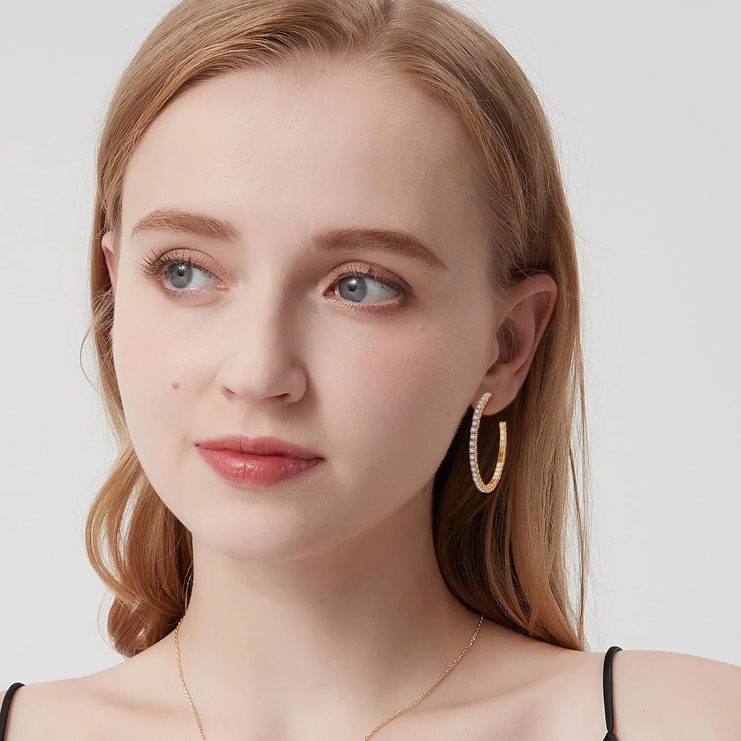 Cubic Zirconia Hoop Earrings for Women and Men, Yellow Gold Plated Sparkling Rhinestone Cuff Earrings with Luxury CZ 30mm | 40mm