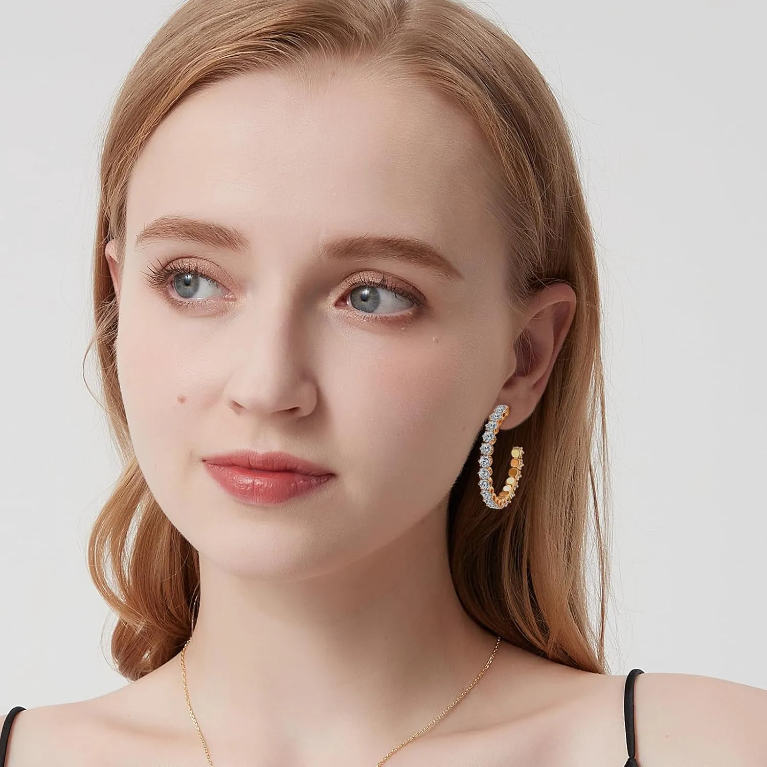 Cubic Zirconia Hoop Earrings for Women and Men, Yellow Gold Plated Sparkling Rhinestone Cuff Earrings with Luxury CZ 30mm | 40mm