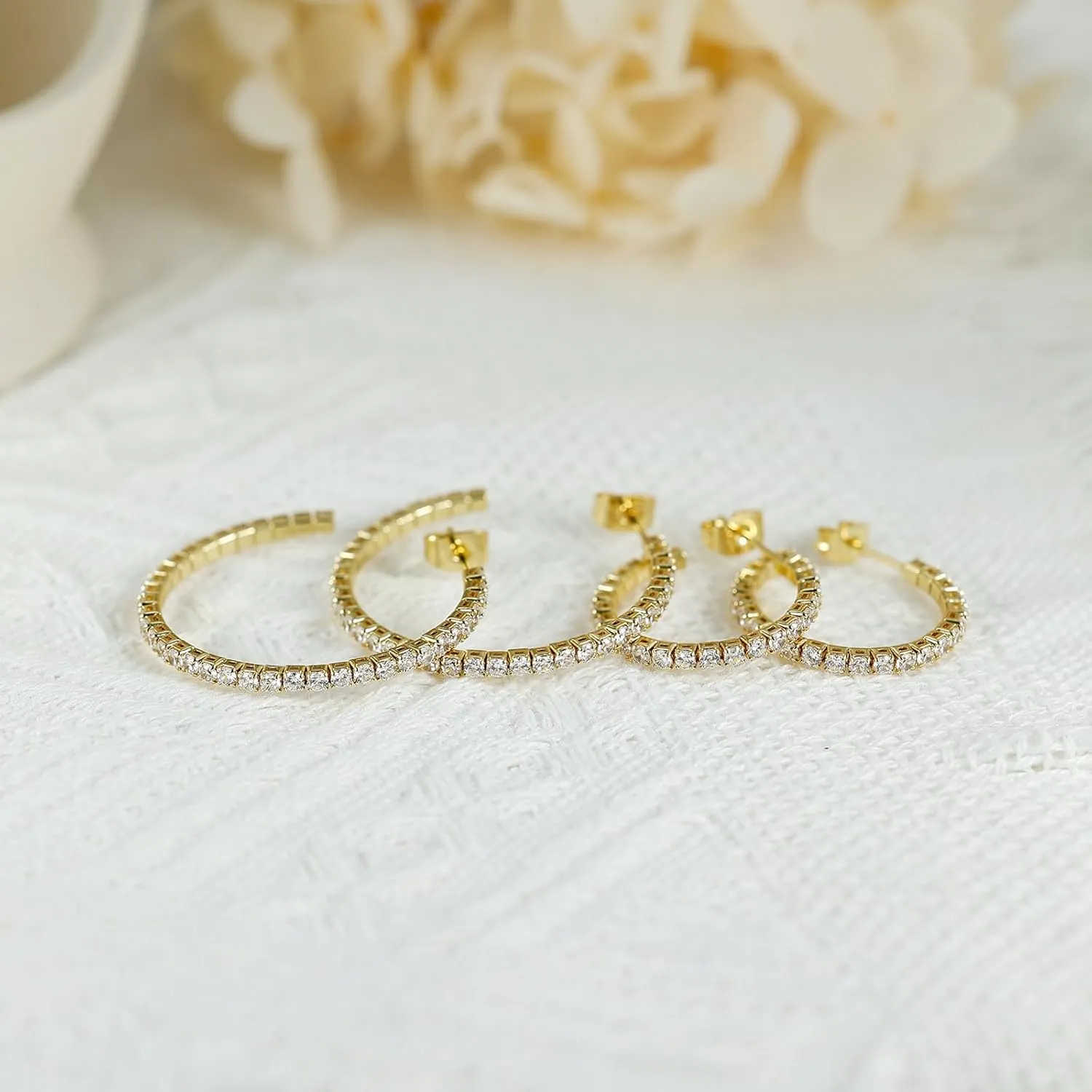 Cubic Zirconia Hoop Earrings for Women and Men, Yellow Gold Plated Sparkling Rhinestone Cuff Earrings with Luxury CZ 30mm | 40mm