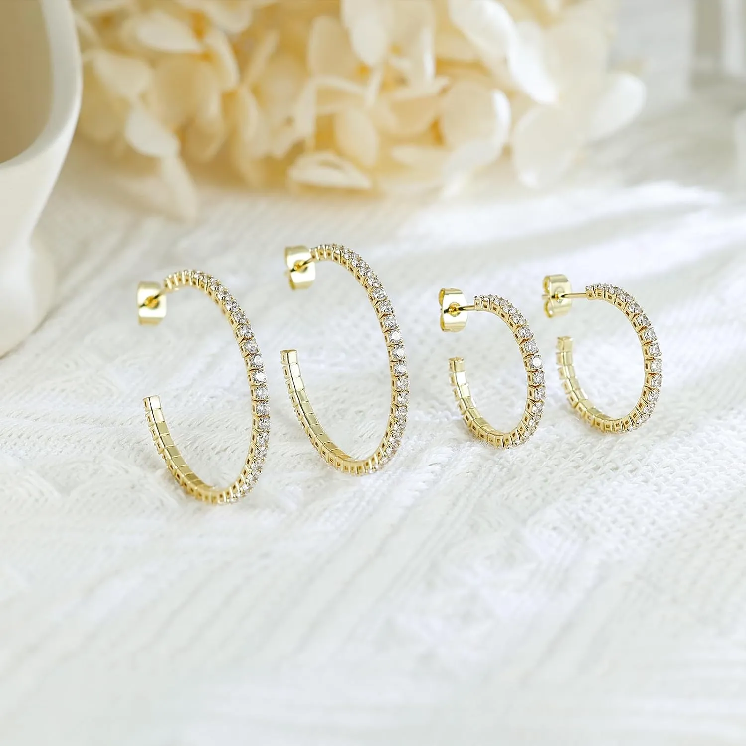 Cubic Zirconia Hoop Earrings for Women and Men, Yellow Gold Plated Sparkling Rhinestone Cuff Earrings with Luxury CZ 30mm | 40mm