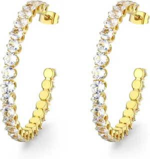 Cubic Zirconia Hoop Earrings for Women and Men, Yellow Gold Plated Sparkling Rhinestone Cuff Earrings with Luxury CZ 30mm | 40mm