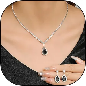 Cubic Zirconia Jewelry Set Sparkling Rhinestone Waterdrop Pendant Necklace Dangle Earrings Aesthetic Jewelry Set for Women Bridal Bridesmaid
