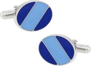Cuff-Daddy Stylish Two Tone Oval Blue Enamel Cufflinks with Presentation Box