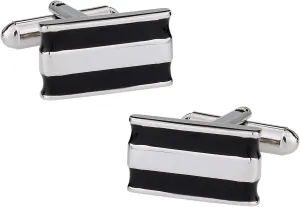 Cuff-Daddy Versatile 2 Bar Black and Silver Enamel Cufflinks with Presentation Box