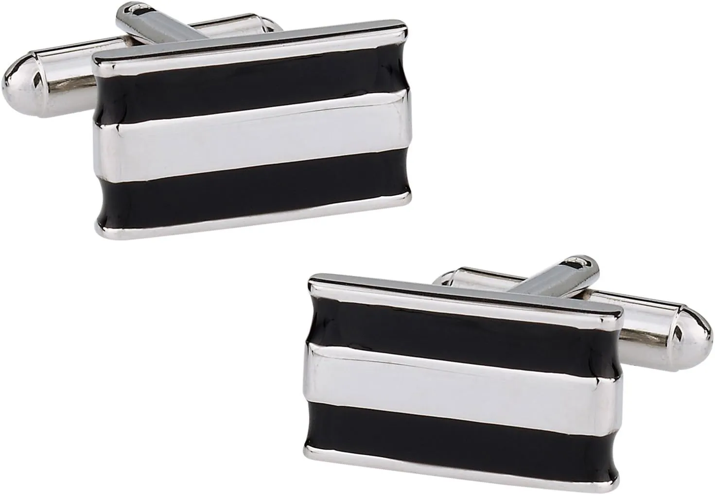 Cuff-Daddy Versatile 2 Bar Black and Silver Enamel Cufflinks with Presentation Box