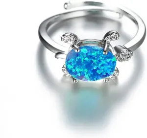 Cultured Opal Turtle Open Statement Ring Cubic Zirconia Crystal Sea Animals Pets Adjustable Stacking Finger Band Promise Eternity Wedding Expand Rings Cute Jewelry for Women Teen Girls Gifts