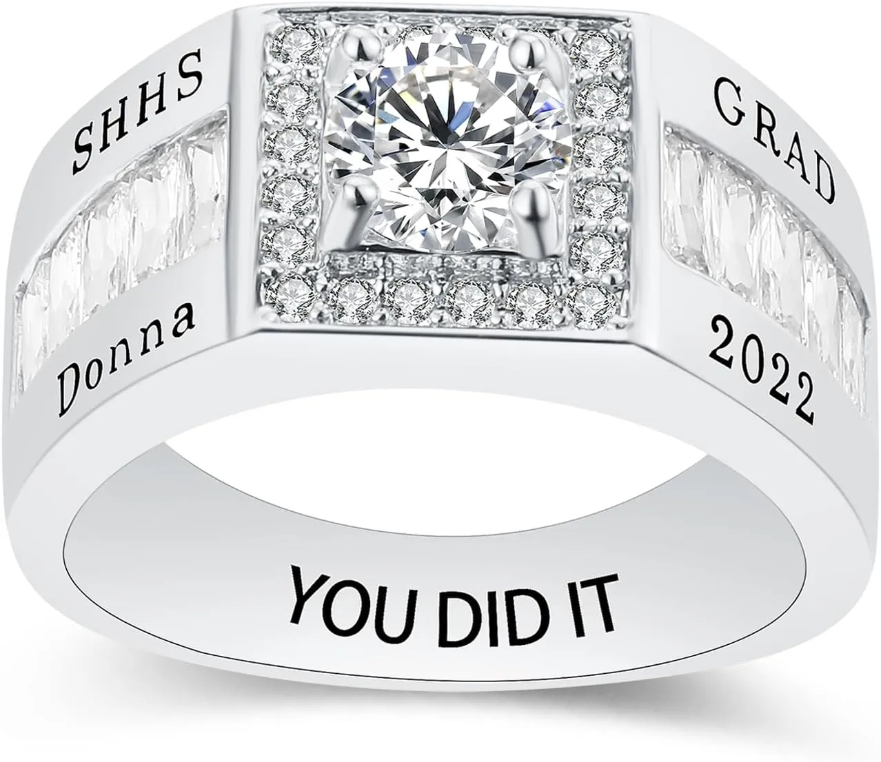 Custom Class Rings - Fully Personalized Graduation Rings for Men - Birthstone Sterling Silver - Size 5-15