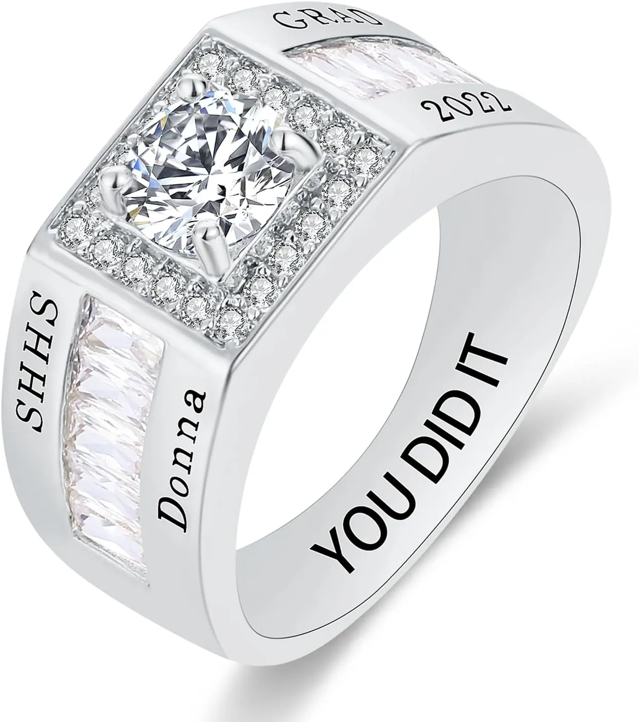 Custom Class Rings - Fully Personalized Graduation Rings for Men - Birthstone Sterling Silver - Size 5-15