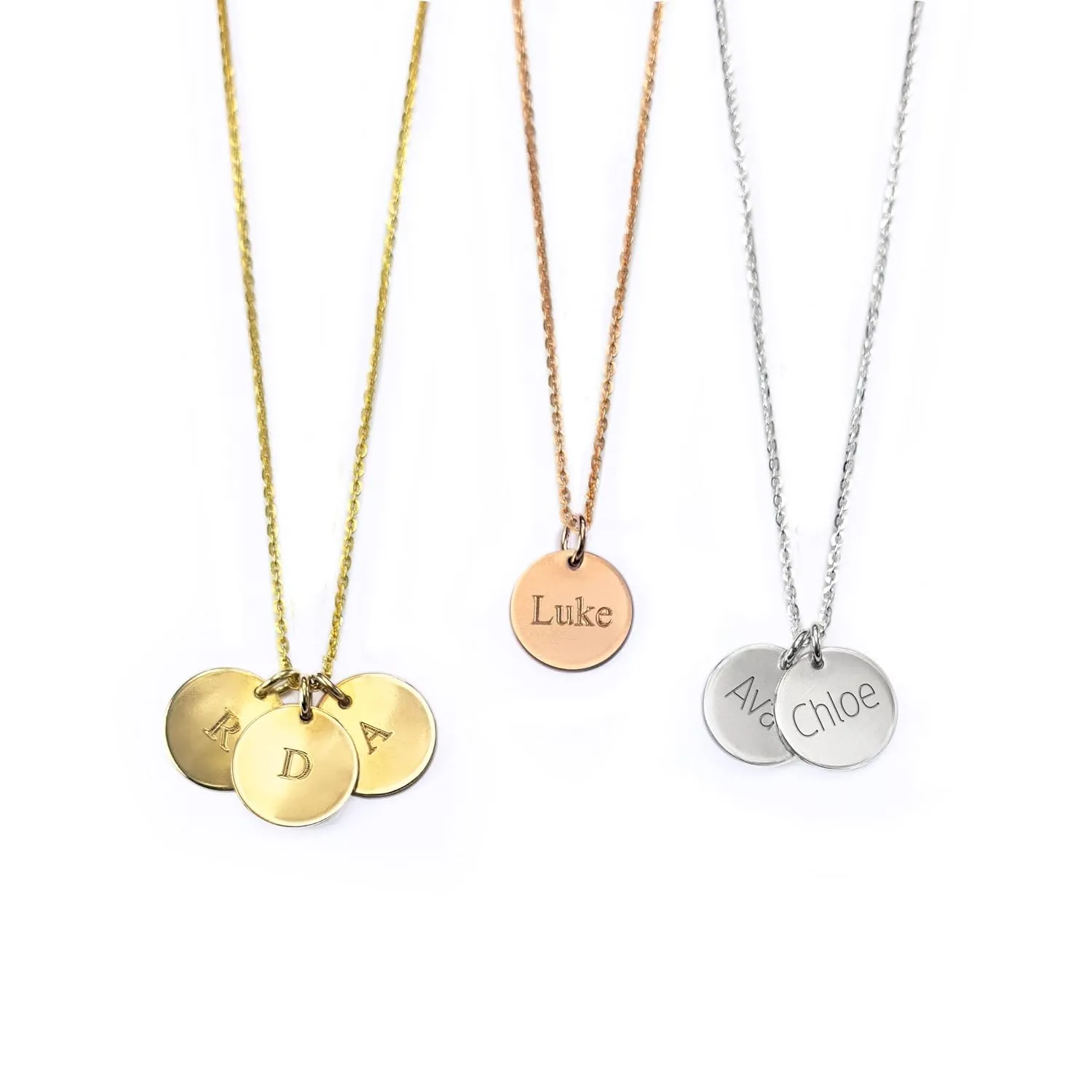 Custom Name Necklace for Mom with Children's Names  925 Sterling Silver or 14k Gold Filled  Initial or Name Disc Pendant  1, 2, 3 or 4 Discs  Mother's Day Gift with Kids' Names for Mom [13mm]