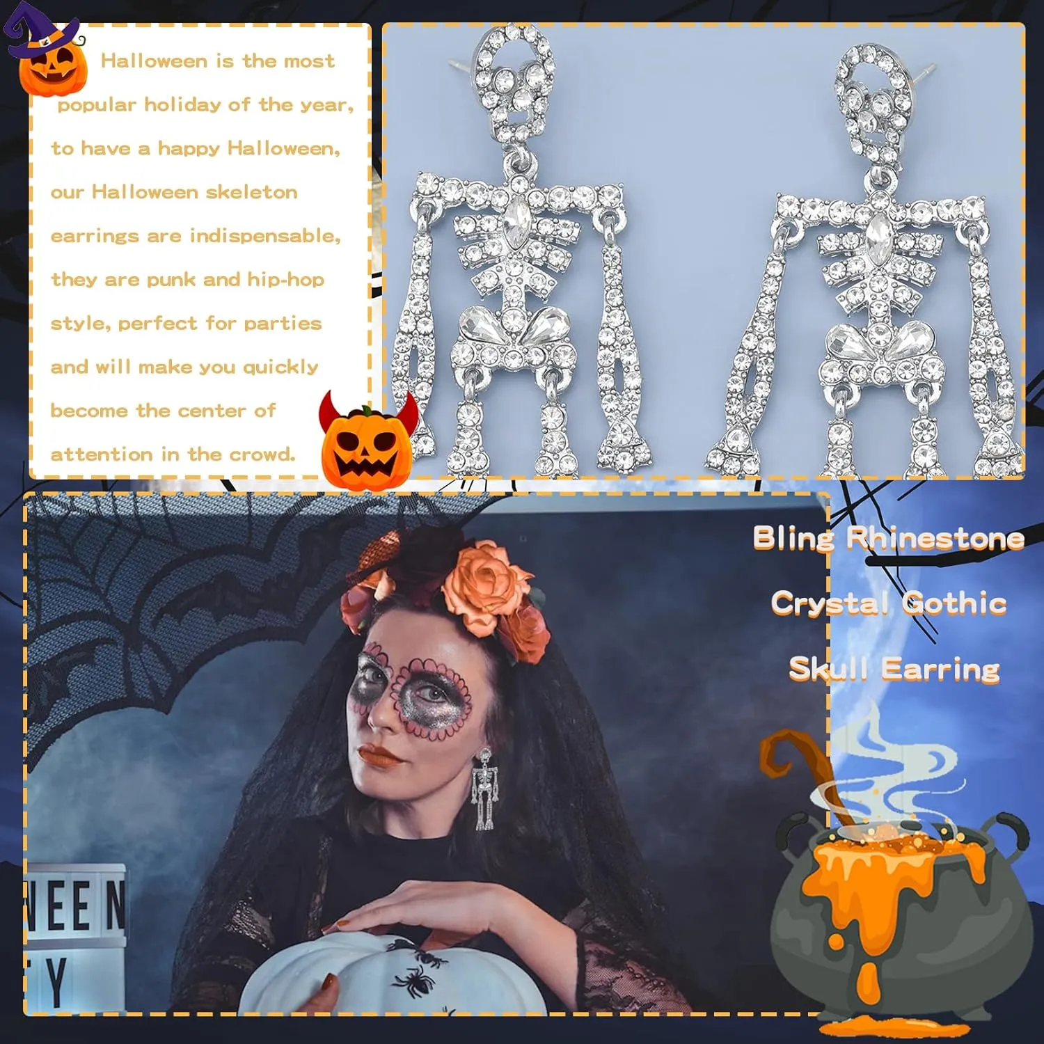 Cute Earrings for Women Trendy Cute Fun Flower Spooky Boo Skeleton Pumpkin Earrings for Women Holiday Party Earrings for women Gifts Trendy Stuff