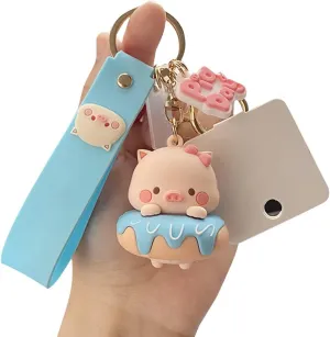 Cute Kawaii Pig Keychain Accessories, Cute Cartoon Pig Keychain Charm 3D Animal Keyring Car Key Purse Bag Handbag Backpack Charm Decoration for Women Girls