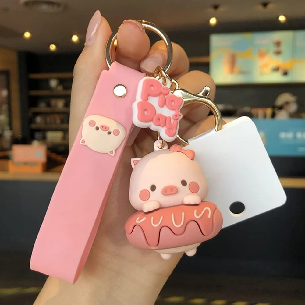 Cute Kawaii Pig Keychain Accessories, Cute Cartoon Pig Keychain Charm 3D Animal Keyring Car Key Purse Bag Handbag Backpack Charm Decoration for Women Girls