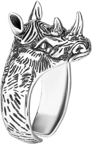 Cute Rhinoceros Expandable Statement Finger Ring for Women Men Rhino Animal Ajustable Open Stacking Gothic Rings Bands Vintage Jewelry Gifts