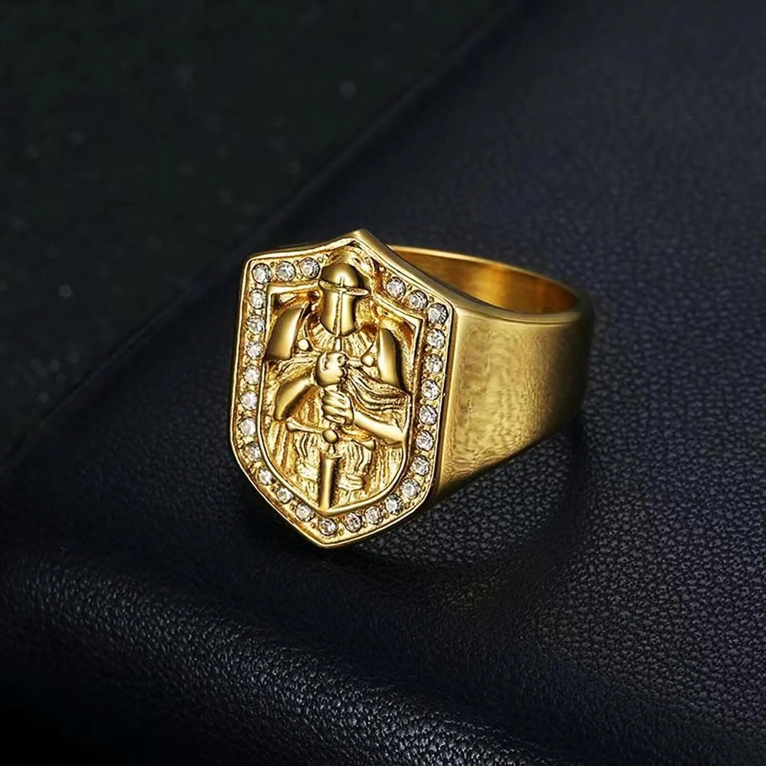 CZ Knights Cross Sword Armor Shield Templar Rings for men Biker 316 Stainless Steel Rings Paladin Worrior Hunter style Iced Out Jewelry Punk Ring Hip Hop Heavy Metal mens fashion rings