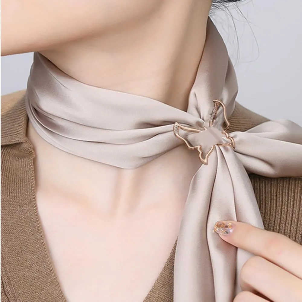 Dainty Butterfly Silk Scarf Ring Brooch for Women Elegant Rhinestone Crystal Shawl Scarves Buckle Wrap Clip Exquisite Costume Accessories Decoration Wedding Holiday Jewelry