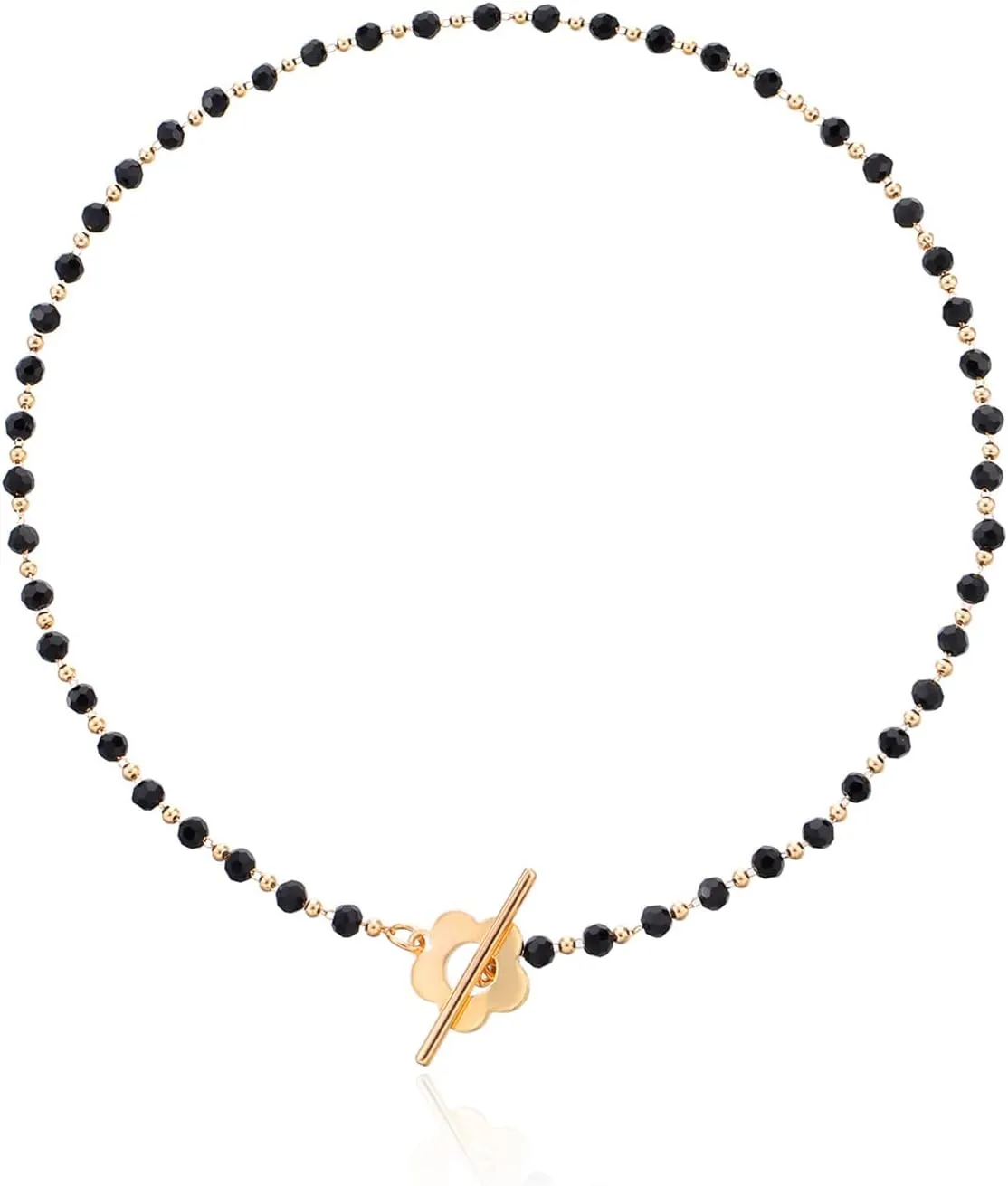 Dainty Flower Toggle Clasp Choker Necklace Black Crystal Beads Plum Blossom Shape OT Clasp Necklace Boho Irregular Stone Clavicle Chains Minimalist Elegant Jewelry for Women -A crystal gold