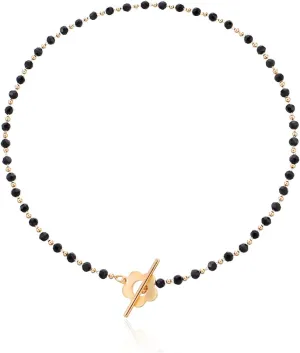 Dainty Flower Toggle Clasp Choker Necklace Black Crystal Beads Plum Blossom Shape OT Clasp Necklace Boho Irregular Stone Clavicle Chains Minimalist Elegant Jewelry for Women -A crystal gold