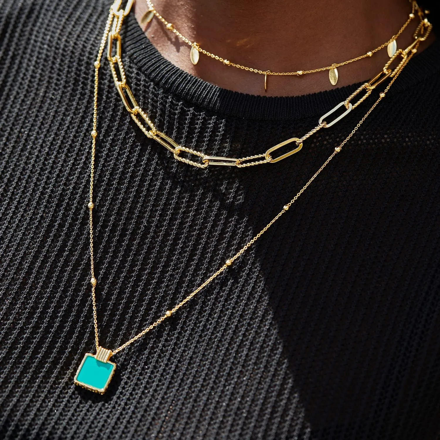 Dainty Layered Choker Necklace 18k gold Plated Y Pendant Commemorative coin Necklace Multilayer Bar Disc Necklace Adjustable Layering Choker Necklaces fashion jewelry for Women Girls